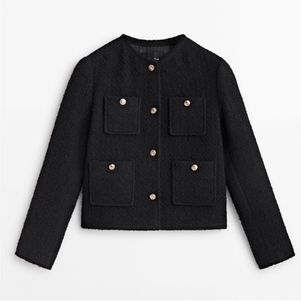 NWT Massimo Dutti Textured Cropped Jacket with Four Pockets